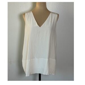 Womens 100% Mulberry Silk Ivory Sleeveless V-Neck Blouse XL Quiet luxury classic